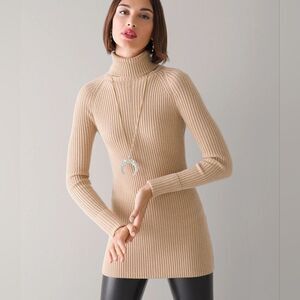 White House Black Market Tan Cuffed Sleeve Turtleneck Pointelle Sweater Size XL